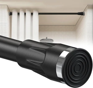 Tension Curtain Rod No Drill Heavy Duty Adjustable Matte Black Bathroom Shower - Picture 1 of 1