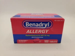 BENADRYL Ultratab Antihistamine Allergy Medicine Tablets 100 Count Exp 09/25