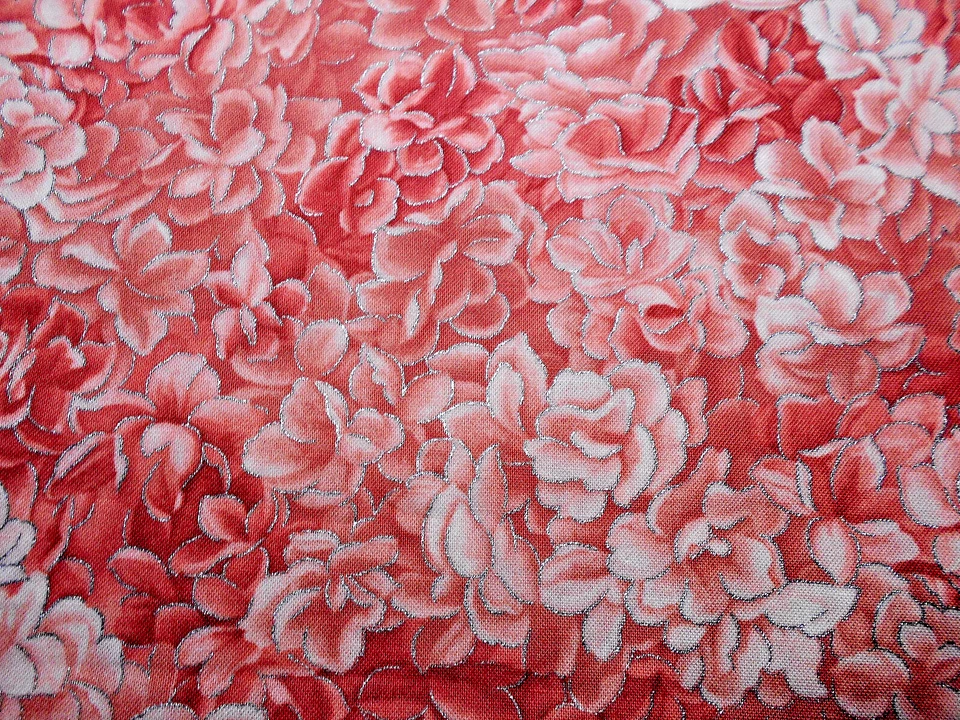 MODA FABRICS SHIMMERING SILVER LINED PINK FLOWERS FABRIC #300312 BTY - Image 1 of 1
