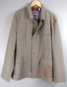 English Laundry Man's Jacket Brown L Cotton Zip up Checkered Safari Casual *1008 - Picture 1 of 8