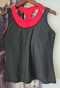ELIZA AUDLEY Women's Sleeveless Black Red Layered Tank Bra Size XL - Picture 1 of 9