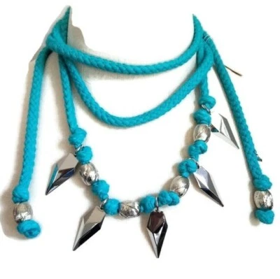 Collar Cinturón Rebecca Minkoff Cuerda Hoja Tono Plateado Turquesa Diseñador Muestra Foto 1 de 4