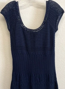 Banana Republic Women's Navy Blue Crochet Midi Dress Size L Y2K - Picture 1 of 12