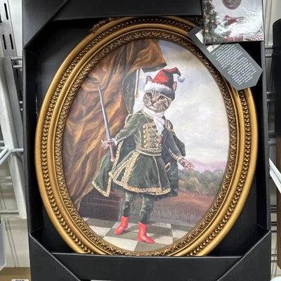 Carol Lew Christmas Cat Wall Art Vintage Portrait Framed Print Decor 15”x17” NWT - Image 1 of 4