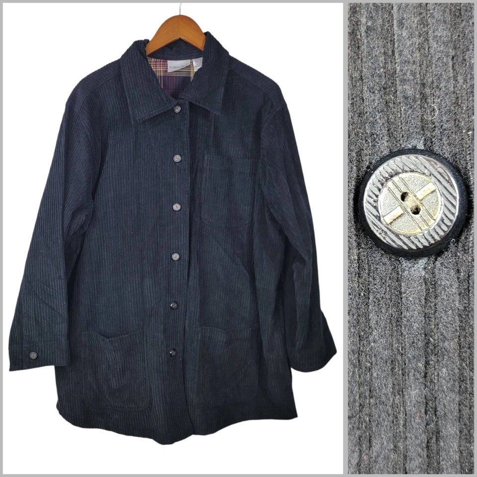 Chaqueta de Pana Vintage Plus 18/20 2X Abrigo Cabaña Tareas de Granero Ancho Ballena Negro Foto 1 de 4