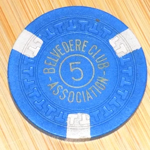Belvedere Club Illegal Casino Hot Springs Arkansas $5 Póker Juego Ficha - Imagen 1 de 3