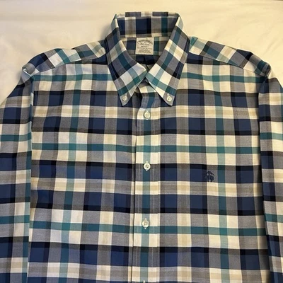 NWT Brooks Brothers Regent Fit M Non-Iron Supima Cotton Plaid Dress Shirt Blue - Image 1 of 4