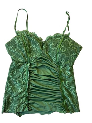 XOXO Y2K Babydoll корсет бюстье Cami Топ женщин маленький зеленый крючком кокетка - Изображение 1 из 4
