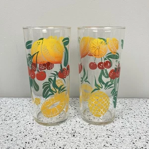 Vintage Federal Glass Fruit Pattern Tumblers Mid Century Glassware Set of 2 - Picture 1 of 4