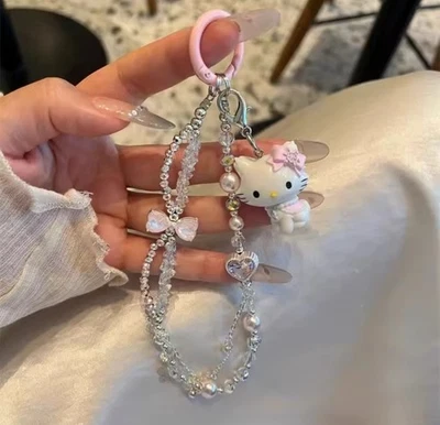 Correa de teléfono Sanrio Hello Kitty Charmmy Cat y2k Kawaii linda con dijes rosa Foto 1 de 4