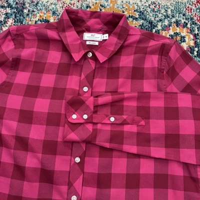 Camisa para mujer Vineyard Vines rosa a cuadros búfalo calce relajado abotonada talla 14 Foto 1 de 4