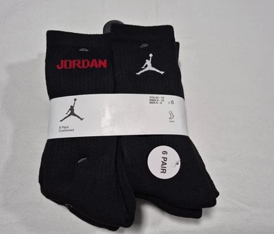 Nike Jordan Niños Calcetines Negros Crew Jumpman Baloncesto Juvenil 6 Pr Zapato Talla 5Y-7Y Foto 1 de 4