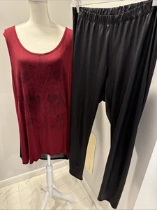 Torrid Plus Size 2 Red Top Black Skulls Sleeveless Top Black Pants Set - Picture 1 of 12
