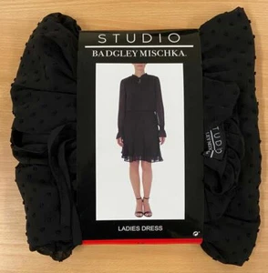 STUDIO BADGLEY MISCHKA Black Chiffon/Sheer 'Dobby Spot' Lined Dress Size M 10/12 - Picture 1 of 10