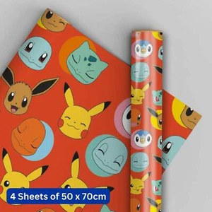 Wrapping Paper Pokemon Kids Birthday Gift Wrap Pack 4 Sheets & 4 Tags - Picture 1 of 4