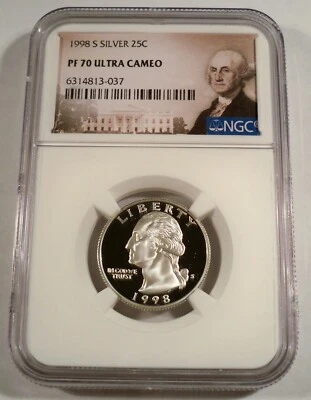 1998-S 25c SILVER NGC PF70UCAM WASHINGTON QUARTER PROOF ULTRA CAMEO PR 70 DC - Image 1 of 3