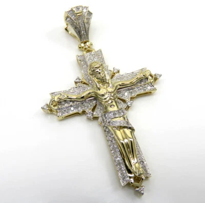 Colgante Cruz Cara Jesús Navidad Para Hombre Diamante Real Chapado en Oro Amarillo Plata Foto 1 de 4