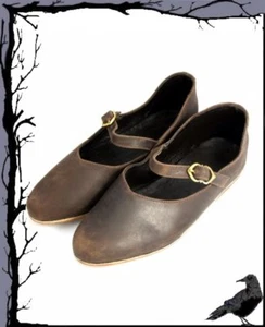 Zapatos de mujer medievales "Cecilie" con suela de cuero de nobuk encerado León - Imagen 1 de 3