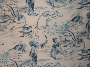 Lee Jofa, Geisha Gardens, Oriental Motif, Screen Print, BTY, Color Blue - Picture 1 of 3