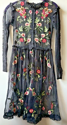 Vestido Falda y Volantes Malla Ajuste y Acampanado Talla 8 Bordado Cuentas Lentejuelas Floral Usado en Excelente Condición Foto 1 de 4