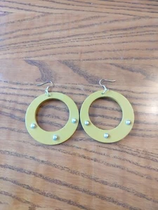 Large Studded Yellow Wood Hoops - Picture 1 of 4