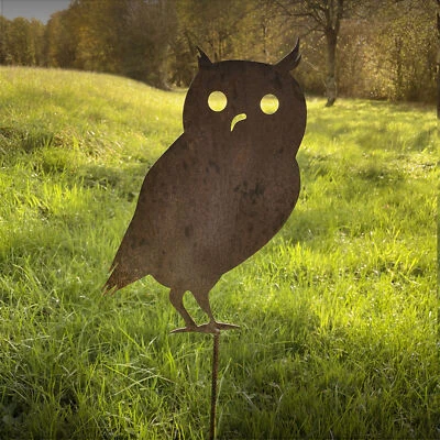 Garten deko Rost Beet Pflanz Stecker Eule klein Erd SpieÃŸ Stange Stahl Vogel - Bild 1 von 3