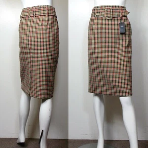 M&S Checked PENCIL SKIRT with Belt ~ Size 10 ~ RED, CAMEL, BLACK Mix - Picture 1 of 6