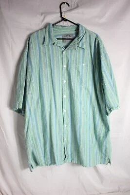 Bruno Men's Linen Blend 3XLT Green Short Sleeve Striped Button Up Casual Shirt - Image 1 of 4