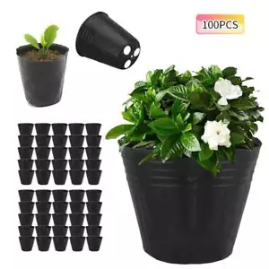 100PCS Black Garden Nursery Plastic Pots 8*8CM Gallon Flower Plant Container USA - Picture 1 of 9