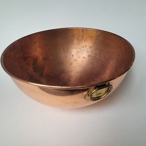 Vintage Copper Mixing Bowl 12 Inches Diameter With Ring Rolled Edge Round Bottom