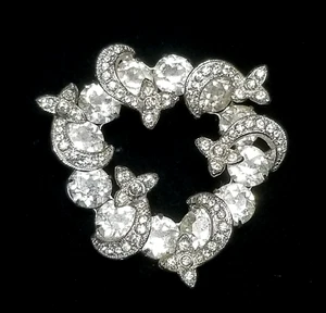 Eisenberg Clear Rhinestone Brooch Circle Wreath Ribbon Shooting Star Wedding - Picture 1 of 9