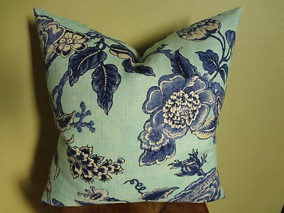 Decorative Pillow Cover Light and Dark Blue Off White Large Floral Pattern Toss - Image 1 of 4