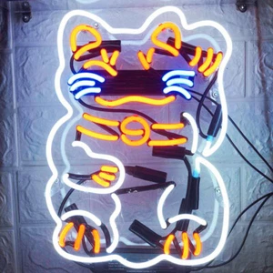 Fortune Cat Neon Sign Light Bistro Bar Pub Windows Decor Real Glass Tube 17"x14" - Picture 1 of 1