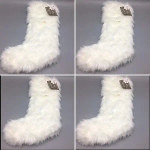 x4 Nicole Miller White Faux Fur Christmas Stocking Set Luxury Designer 22" - Picture 1 of 7