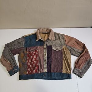 Vintage Sacred Threads Hippie Boho Patchwork Button Up Womens Shirt Jacket SZ M 