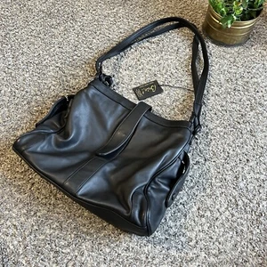 Brio! Vintage Genuine Soft Leather Shoulder Bag Double Straps Black New - Picture 1 of 9