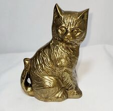 Vintage Solid Heavy Brass Kitty Cat With Tail Up Figurine/Statue