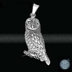 Sterling Silber "EULE" Weisheit auf Baum Ast Amulett Anhänger Schmuck - Bild 1 von 10