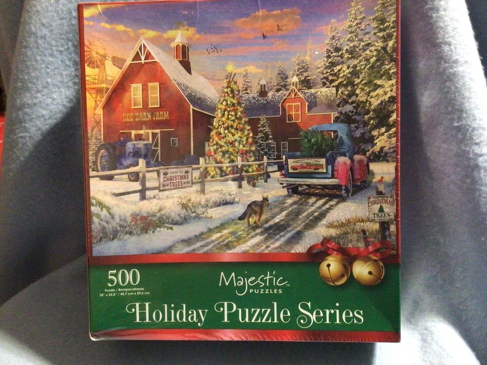 Christmas Red Barn Tree Farm 500  Piece Puzzle New - Image 1 of 1