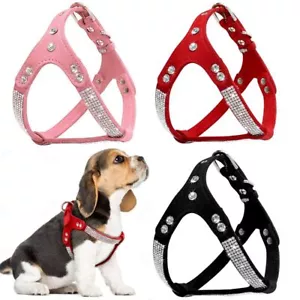 More details for soft suede leather dog harness bling rhinestone pet cat puppy vest for chihuahua