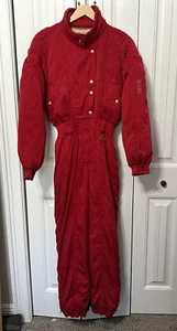 DESCENTE Ladies Ski Suit Size 10 Red Vintage Zipper Snap Front - Picture 1 of 12