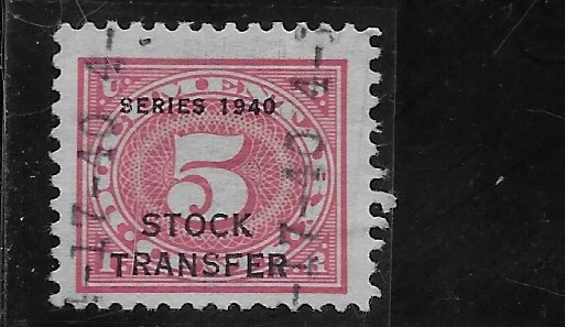 US Scott RD46, Revenue, Stock Transfer, 5 Cent, Series of 1940, Used, NG, F/VF - Image 1 of 1
