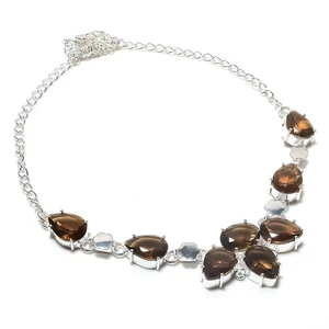 Smoky Quartz Gemstone Handmade 925 Sterling Silver Jwelery Necklace Size 18'' - Picture 1 of 1