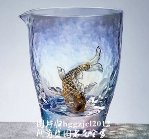 Taza de agua de vidrio chino vino cerveza beber pescado dorado zen decoración de la cultura del té - Imagen 1 de 6