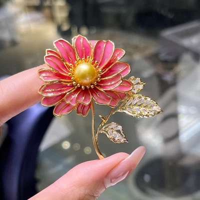 precioso broche flor perla mar sur oro redondo natural 7-9 mm Foto 1 de 4