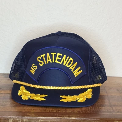 Holland America MS Statendam Navy Trucker Snapback Foam Hat with Gold Embroidery - Image 1 of 4