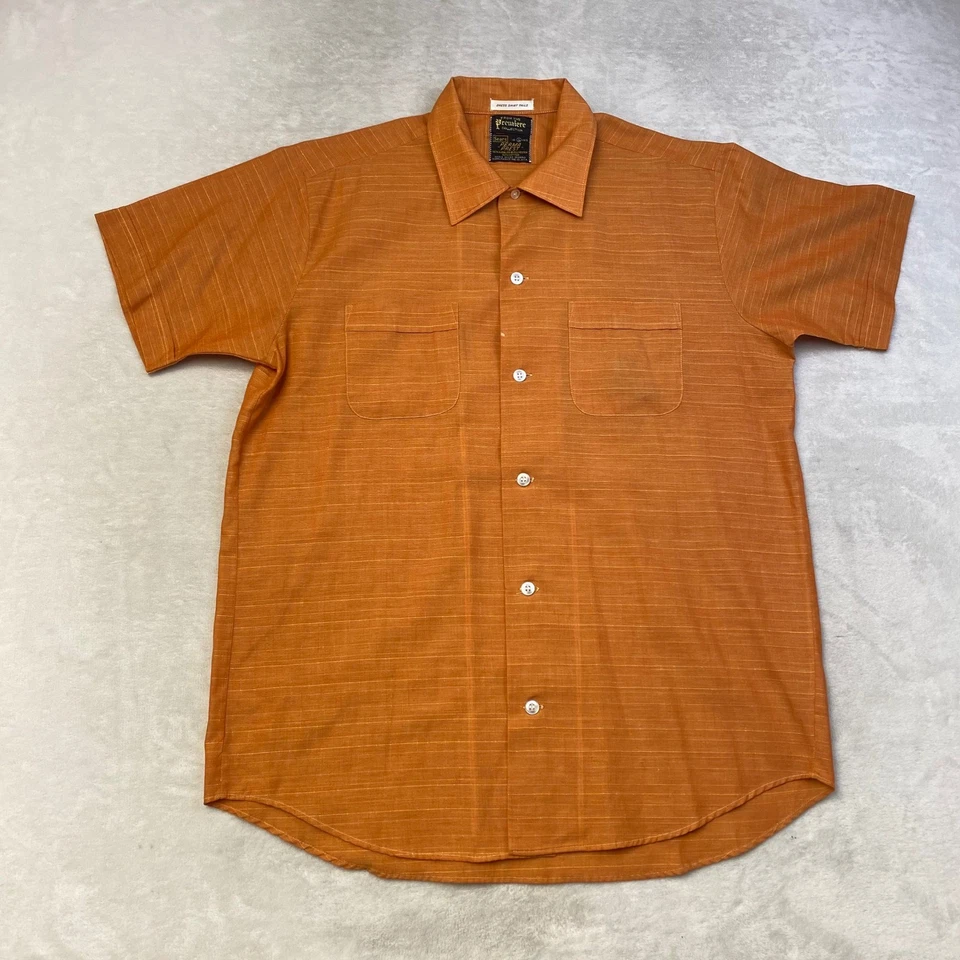 Camisa Manga Corta Vintage Sears Premiere Collection Naranja Rayas Foto 1 de 4