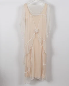 Nataya 20s Inspired Titanic Gown Tulle Dress Slip Set Rose Downton Abbey Taupe - Picture 1 of 23