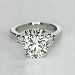 Certified 3.50 Ct Round Cut White Diamond Solitaire Engagement Ring 925 Silver - Picture 1 of 4