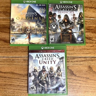 Lot of 3 Assassins Creed Games For XBOX ONE Unity Limited Ed, Origins, Syndicate - Image 1 of 4